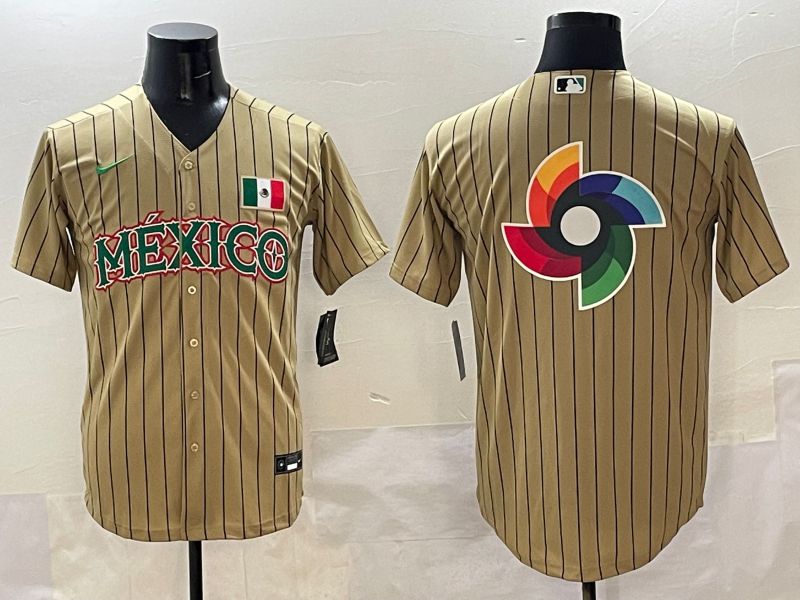 Men Mexico Blank Brown Stripe Joint Name 2025 Nike MLB Jersey style 17